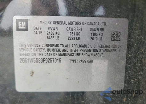 2015 Cadillac Xts Vsport Platinum z USA, uszkodzony, nr VIN 2G61W5S89F9257016